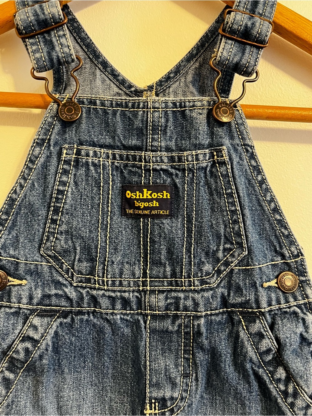 Vintage 90s OshKosh B’gosh Vestbak Blue Denim Jean Shortalls Overalls 12mo - Picture 2 of 8